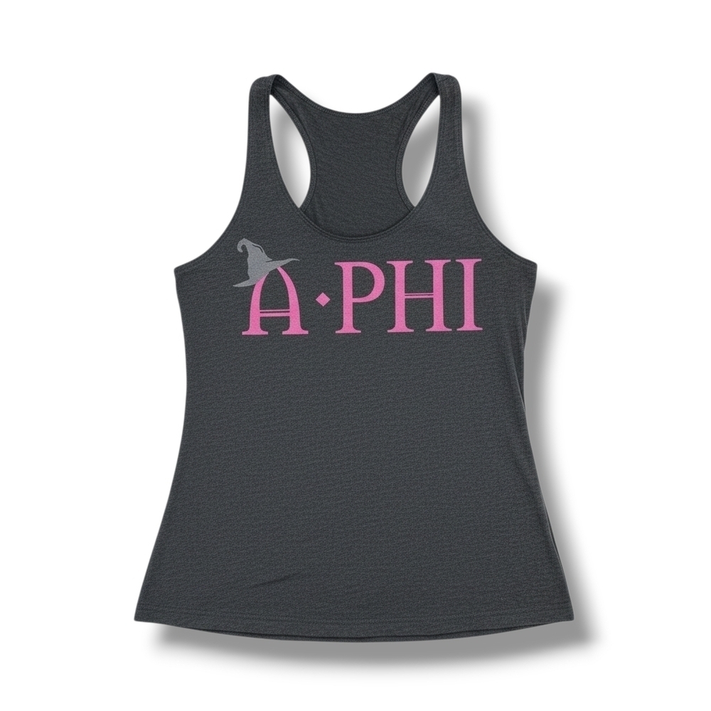 Next Level Apparel AΦΠ Alpha Phi Sorority Gray Graphic Racerback Tank Top Small